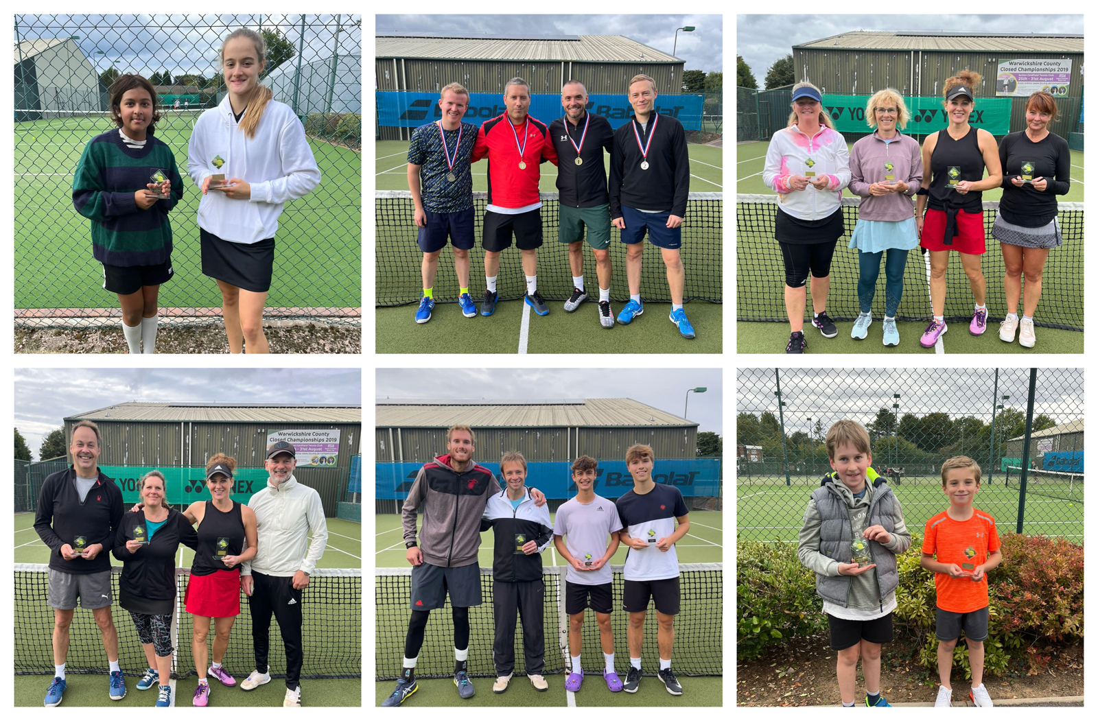 Slide  showing L-R. 18U W:Isobel RU:Sophia; Plate RU: Tom/Ben W:Ben/Jon; Vets W:Tracy/Ann RU:Andrea/Fin; Vets RU:Charles/Becky W:Andrea/Mark; Doubles W:Nathan/Allan RU:Seb/Dylan; 10U W:Max RU:Michael