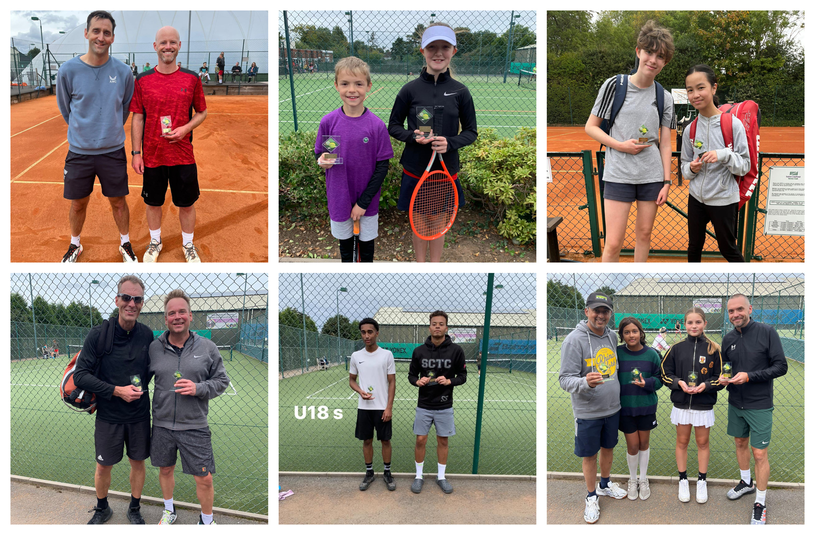 Slide  showing L-R. Men's RU:Stu W:Chris; 9U RU: Dylan W:Amber; 14U RU:Kate W:Christina; Vets RU:Andy W:Rich; 18U RU:Rhys W:Aimar; Mixed RU: Lee/Sophia W:Scarlett/Ben